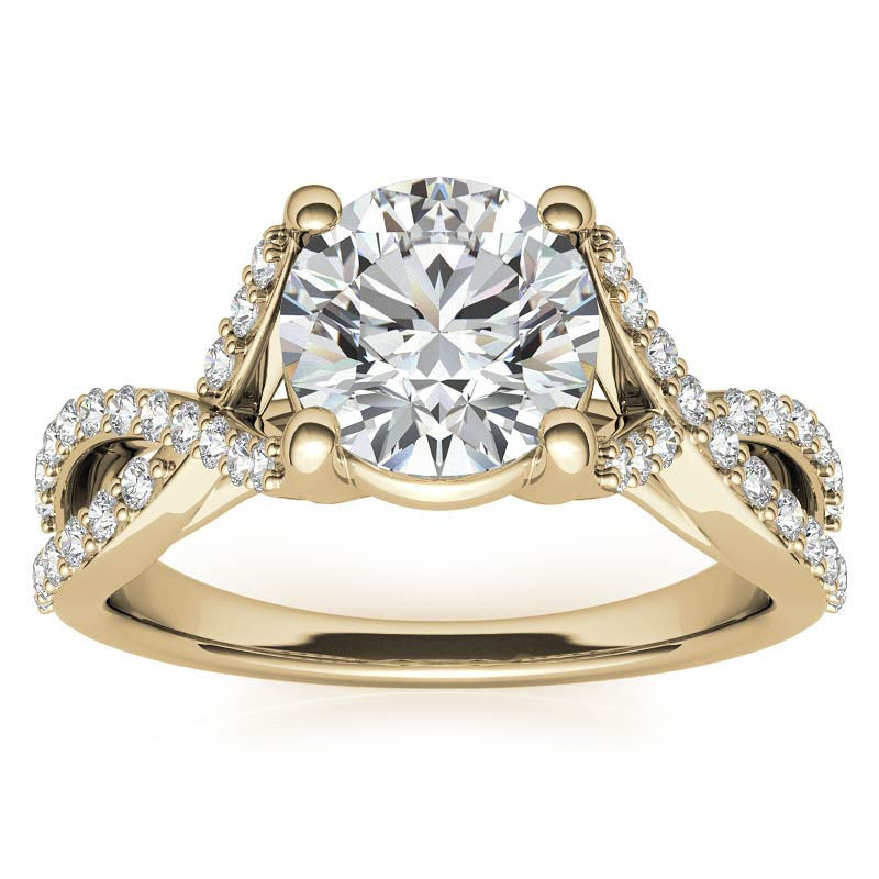 Round Trellis Split Shank Moissanite Engagement Ring