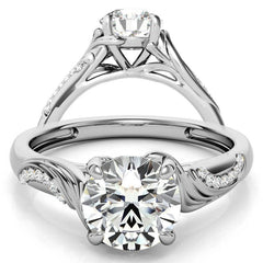 Round Floral Accent Moissanite Engagement Ring