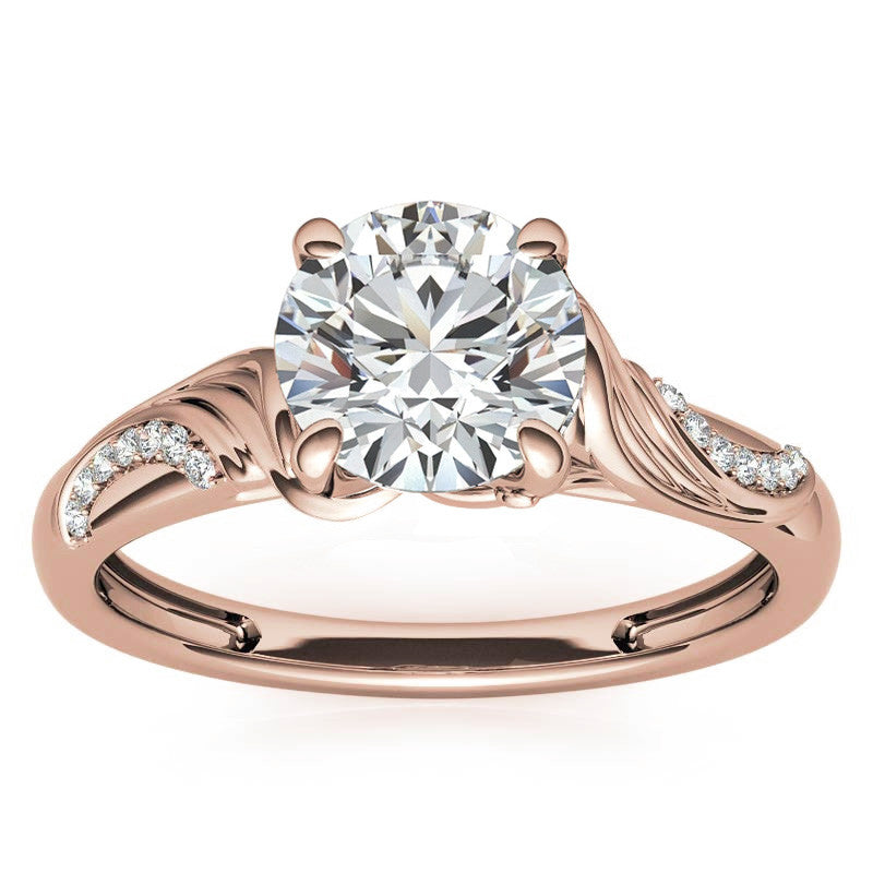 Round Floral Accent Moissanite Engagement Ring
