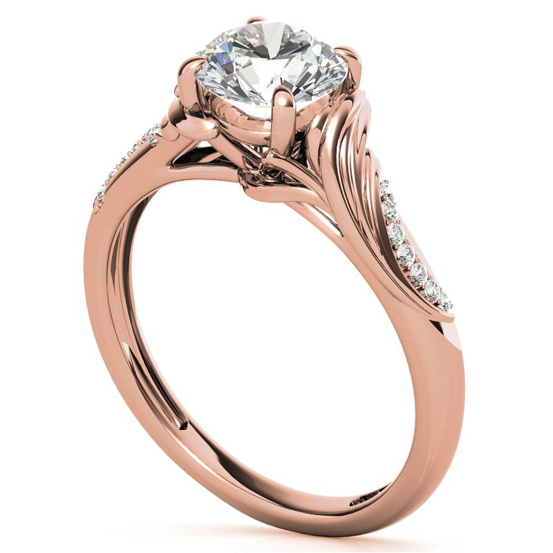 Round Floral Accent Moissanite Engagement Ring