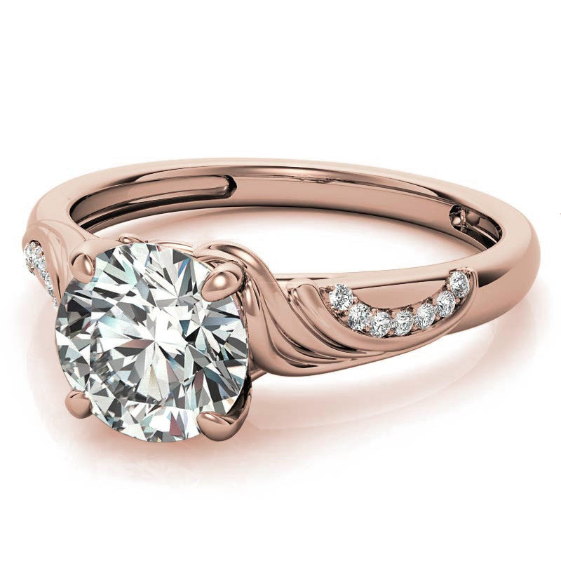 Round Floral Accent Moissanite Engagement Ring