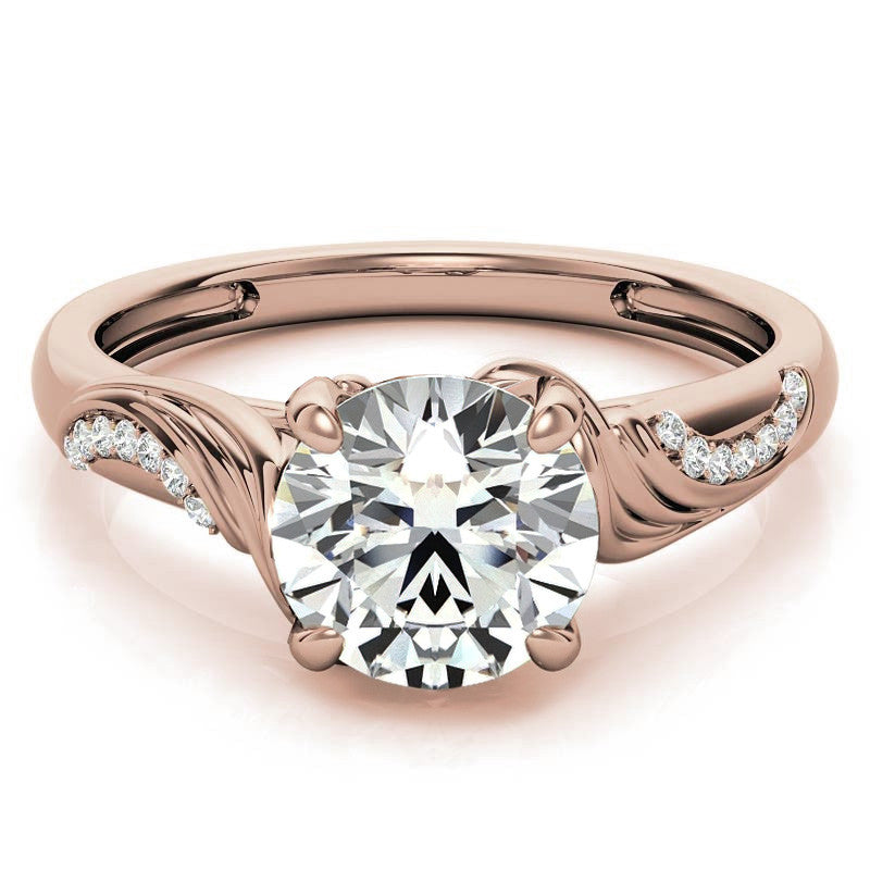 Round Floral Accent Moissanite Engagement Ring