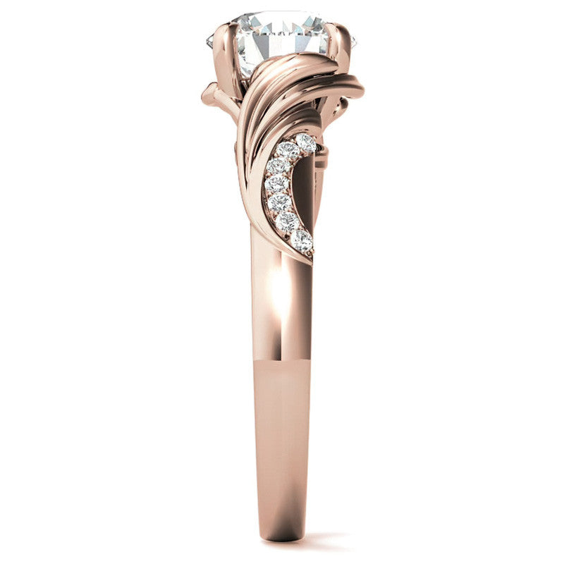Round Floral Accent Moissanite Engagement Ring