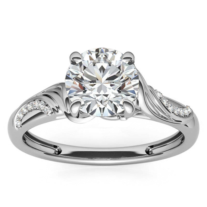 Round Floral Accent Moissanite Engagement Ring