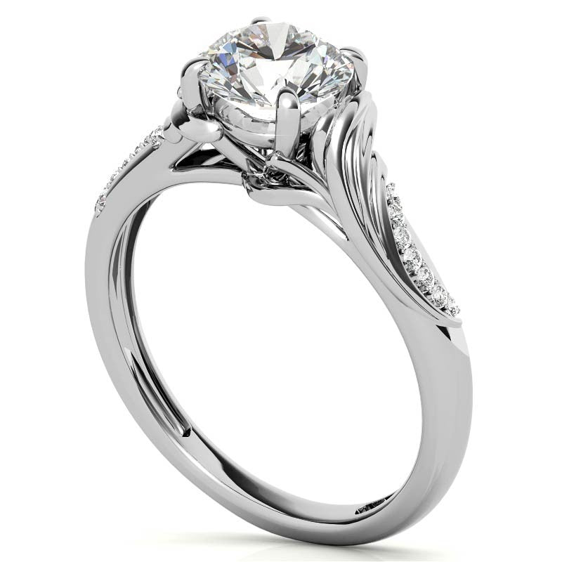 Round Floral Accent Moissanite Engagement Ring