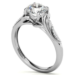 Round Floral Accent Moissanite Engagement Ring