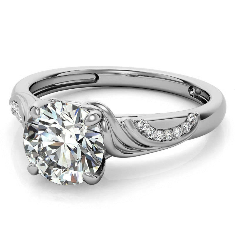 Round Floral Accent Moissanite Engagement Ring