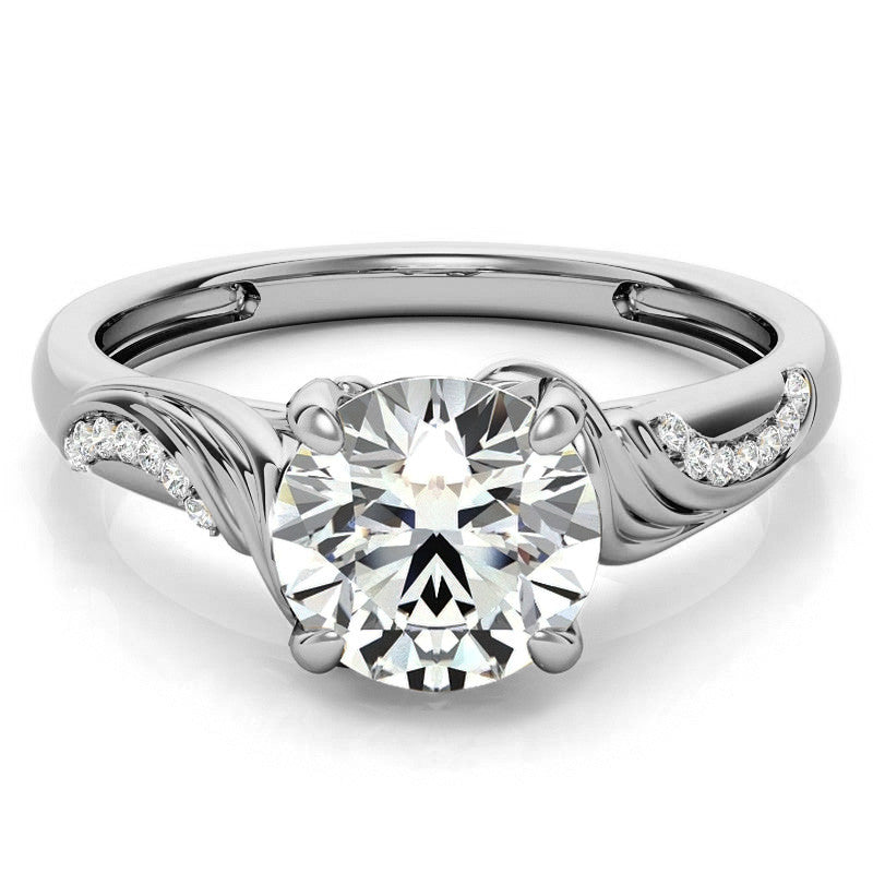 Round Floral Accent Moissanite Engagement Ring
