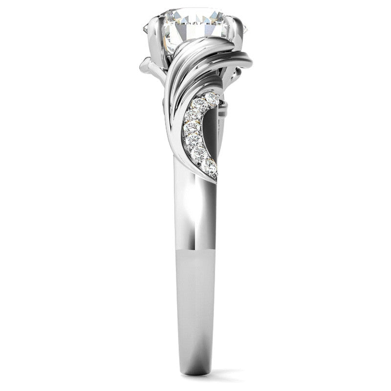 Round Floral Accent Moissanite Engagement Ring