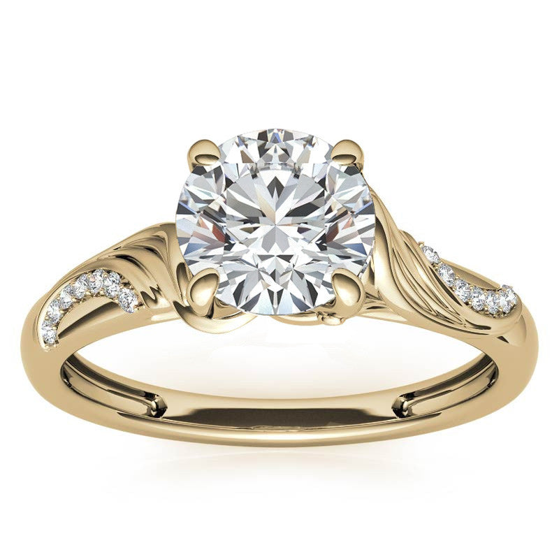 Round Floral Accent Moissanite Engagement Ring