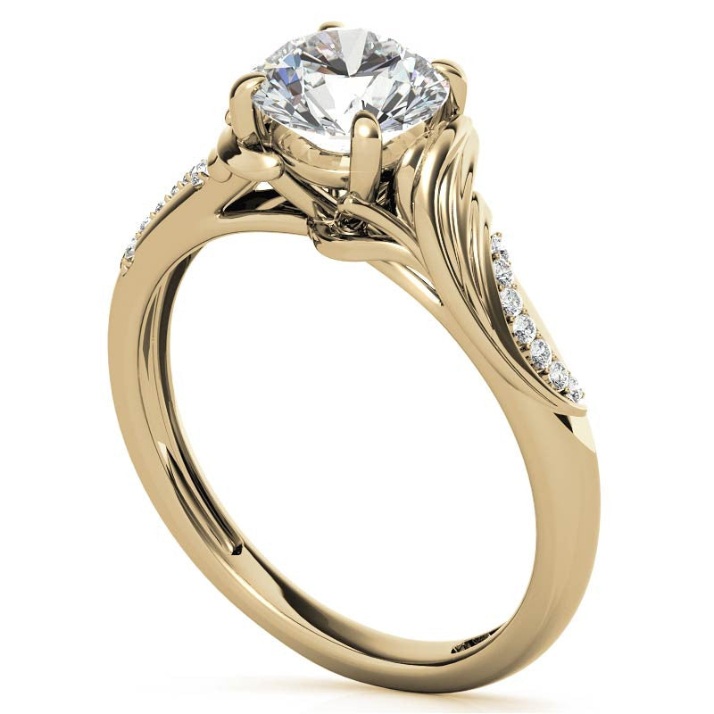 Round Floral Accent Moissanite Engagement Ring