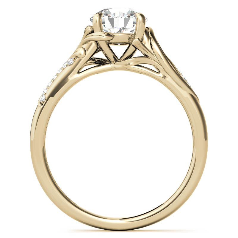 Round Floral Accent Moissanite Engagement Ring