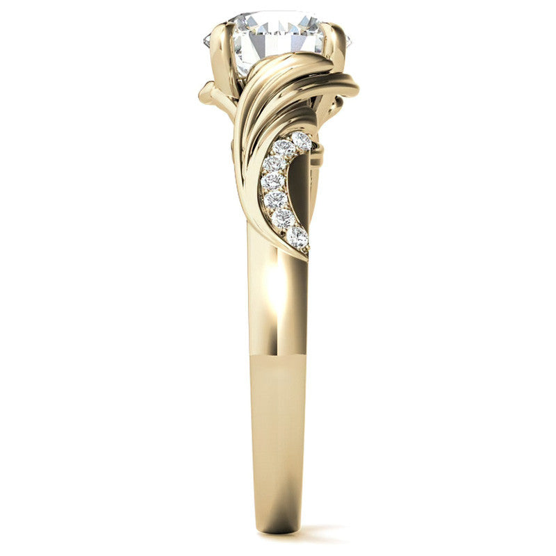 Round Floral Accent Moissanite Engagement Ring