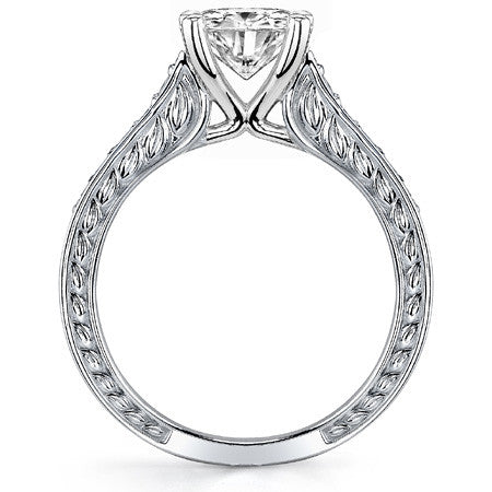Round Rose & Leaf Design Moissanite Engagement Ring