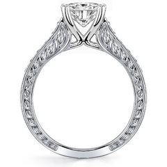 Round Rose & Leaf Design Moissanite Engagement Ring