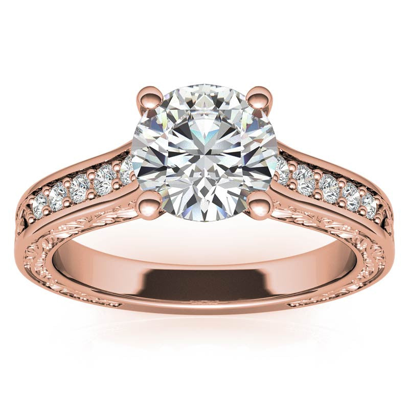 Floral Rose Design Moissanite Engagement Ring