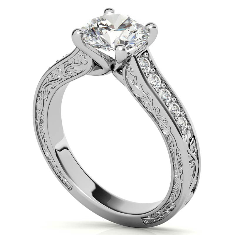 Floral Rose Design Moissanite Engagement Ring