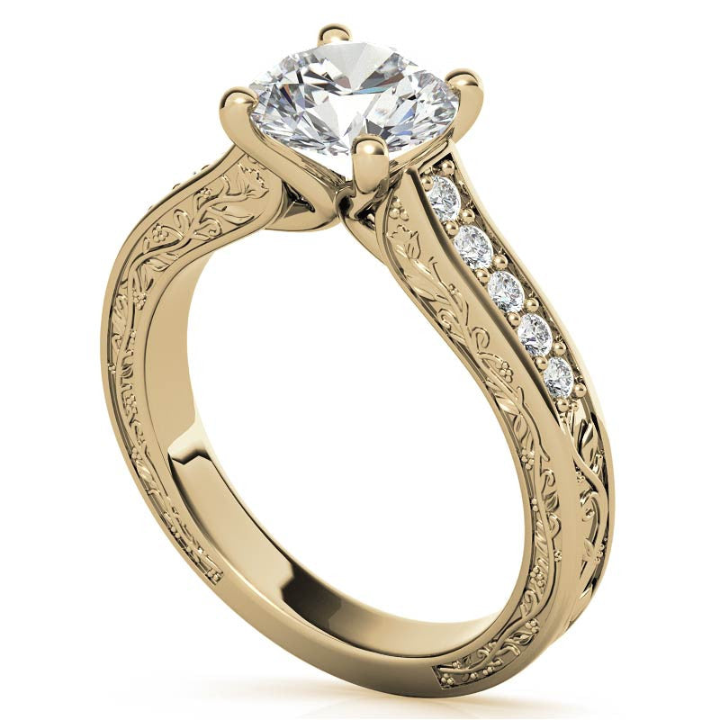 Floral Rose Design Moissanite Engagement Ring