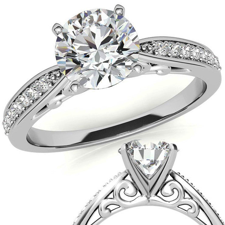 Round Brilliant Moissanite Sculpted Antique Engagement Ring