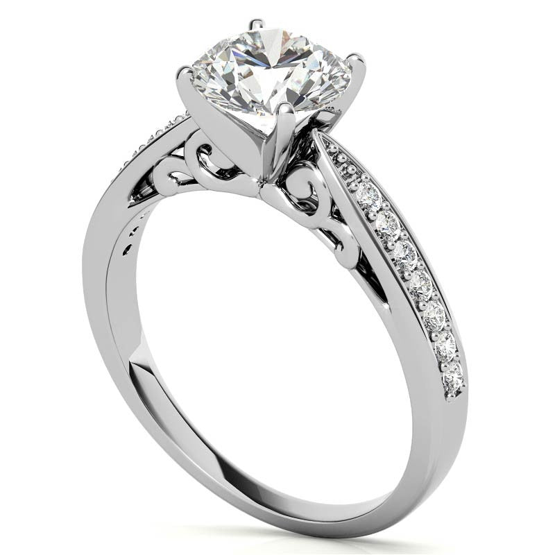 Round Brilliant Moissanite Sculpted Antique Engagement Ring