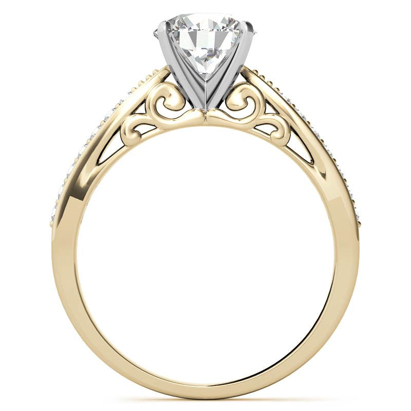 Round Brilliant Moissanite Sculpted Antique Engagement Ring