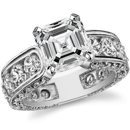 Round Brilliant Moissanite Wide Engagement Ring Setting, 3.4ct