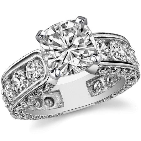 Round Brilliant Moissanite Wide Engagement Ring Setting, 3.4ct