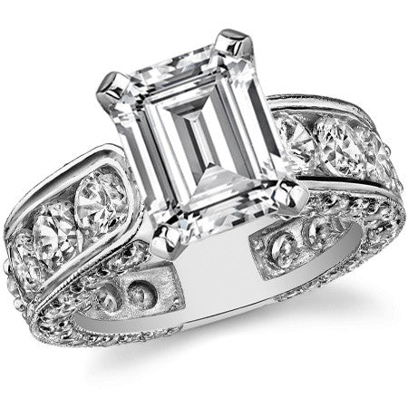 Round Brilliant Moissanite Wide Engagement Ring Setting, 3.4ct