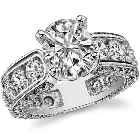 Round Brilliant Moissanite Wide Engagement Ring Setting, 3.4ct