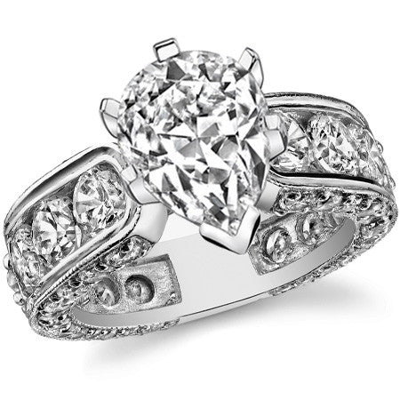 Round Brilliant Moissanite Wide Engagement Ring Setting, 3.4ct