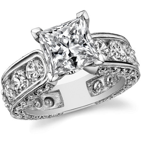 Round Brilliant Moissanite Wide Engagement Ring Setting, 3.4ct