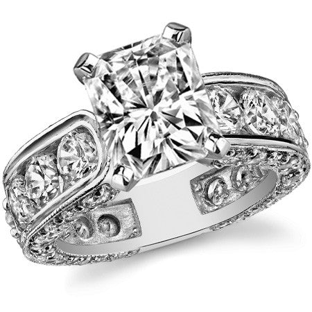Round Brilliant Moissanite Wide Engagement Ring Setting, 3.4ct