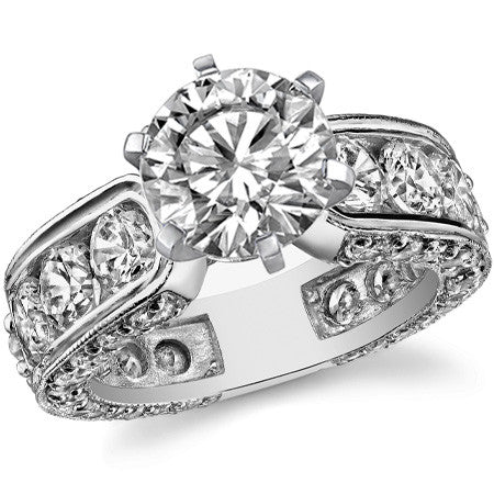Round Brilliant Moissanite Wide Engagement Ring Setting, 3.4ct