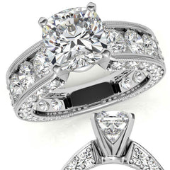 Round Brilliant Moissanite Wide Engagement Ring Setting, 3.4ct