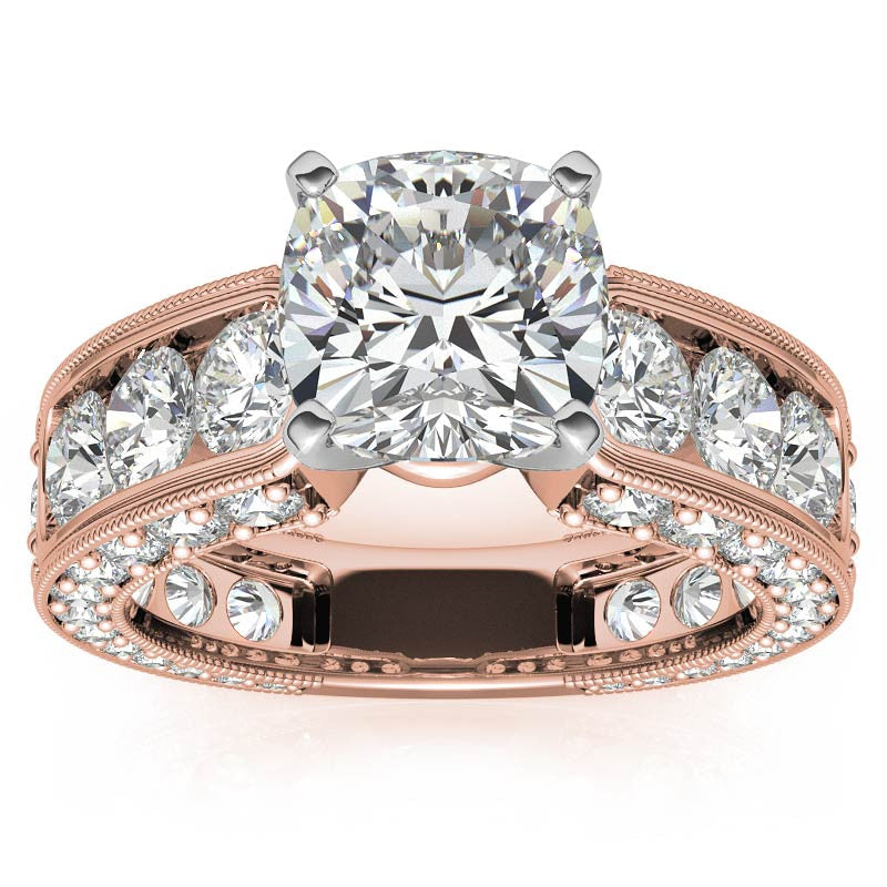 Round Brilliant Moissanite Wide Engagement Ring Setting, 3.4ct