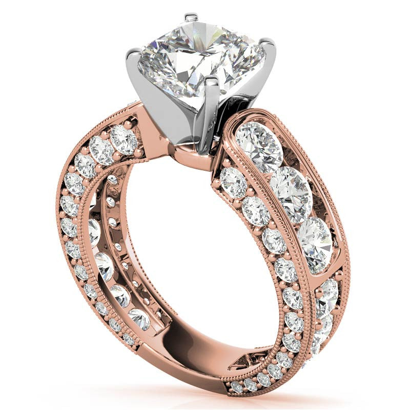 Round Brilliant Moissanite Wide Engagement Ring Setting, 3.4ct