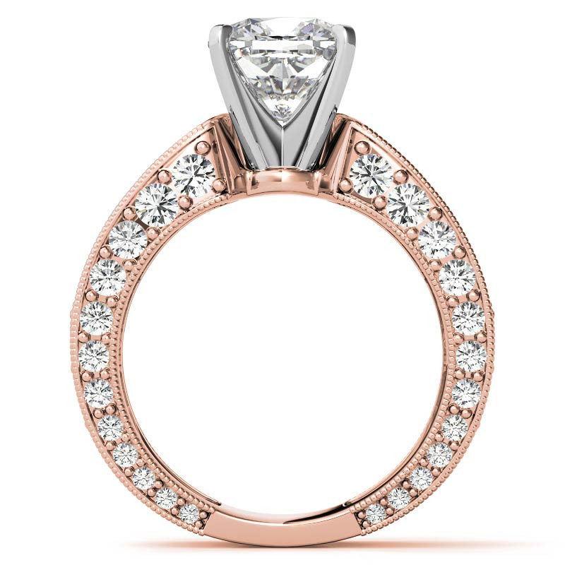 Round Brilliant Moissanite Wide Engagement Ring Setting, 3.4ct