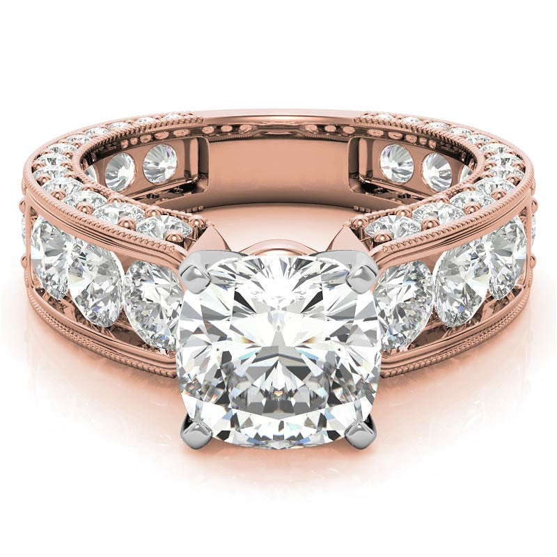 Round Brilliant Moissanite Wide Engagement Ring Setting, 3.4ct