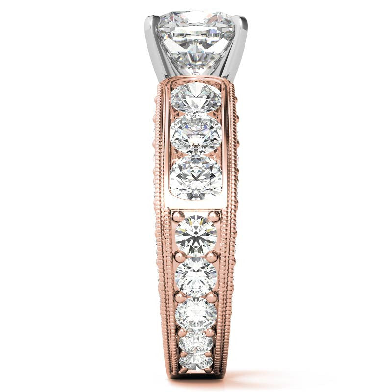 Round Brilliant Moissanite Wide Engagement Ring Setting, 3.4ct