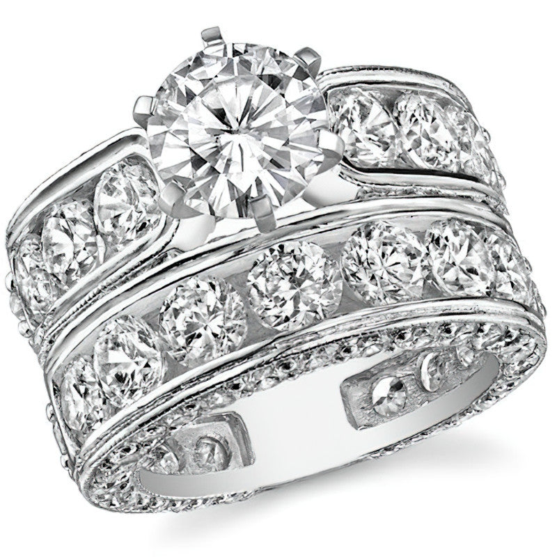 Round Brilliant Moissanite Wide Engagement Ring Setting, 3.4ct
