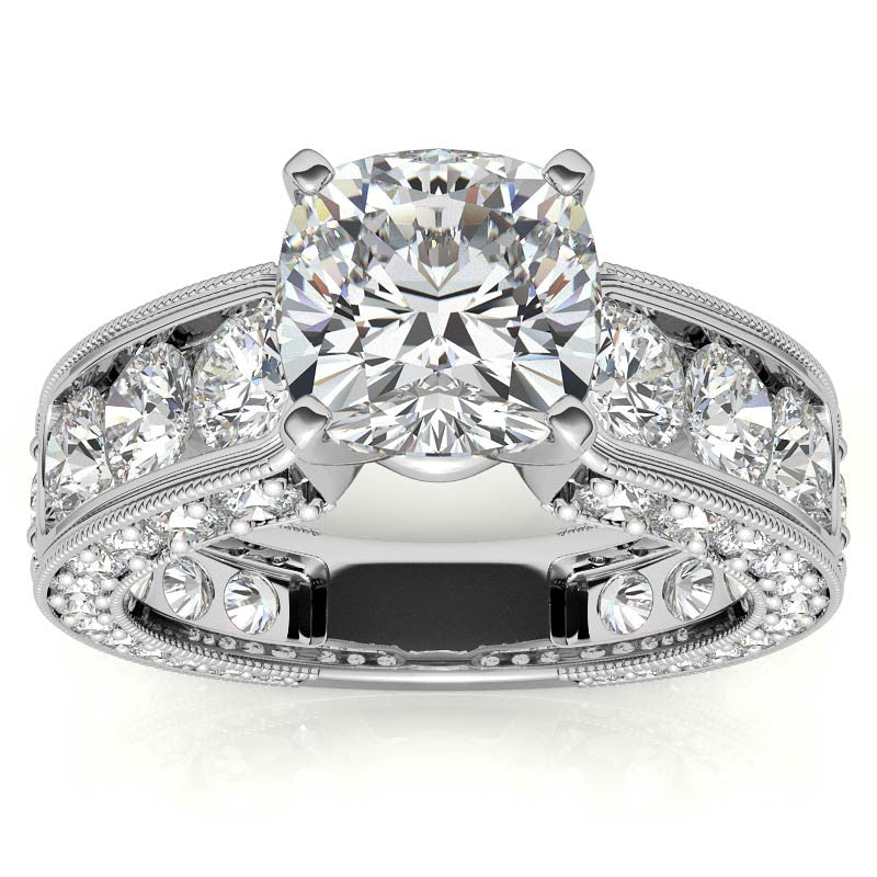 Round Brilliant Moissanite Wide Engagement Ring Setting, 3.4ct