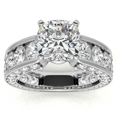 Round Brilliant Moissanite Wide Engagement Ring Setting, 3.4ct