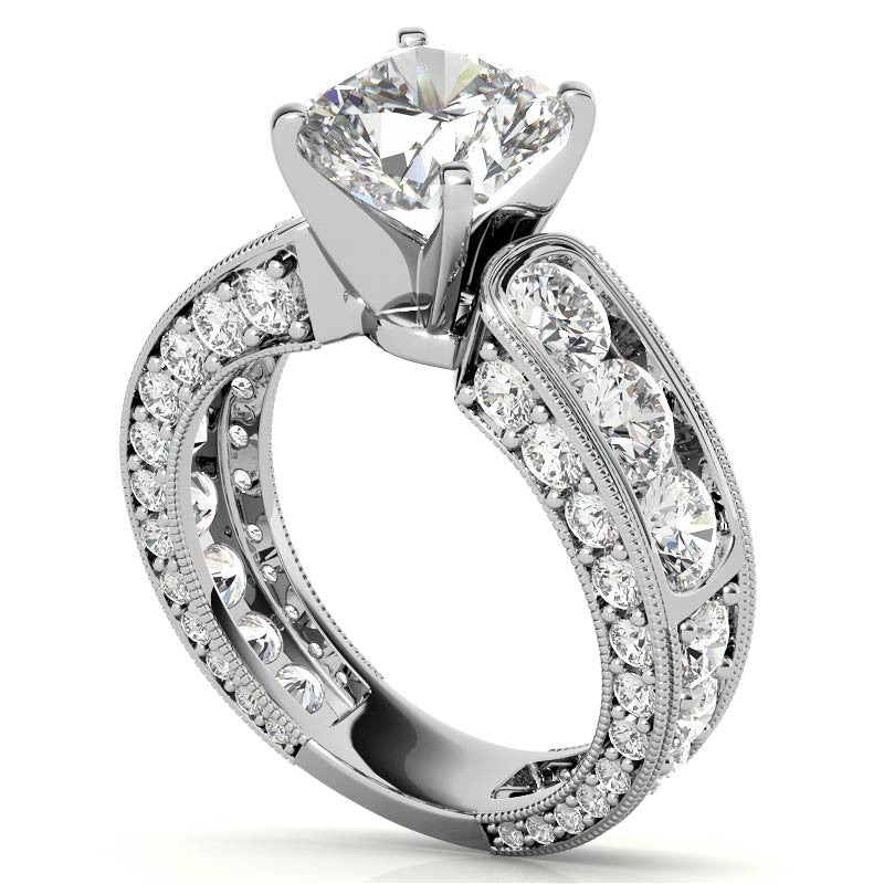 Round Brilliant Moissanite Wide Engagement Ring Setting, 3.4ct