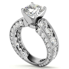 Round Brilliant Moissanite Wide Engagement Ring Setting, 3.4ct
