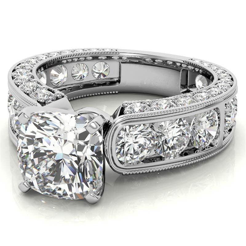 Round Brilliant Moissanite Wide Engagement Ring Setting, 3.4ct