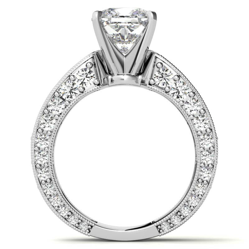 Round Brilliant Moissanite Wide Engagement Ring Setting, 3.4ct