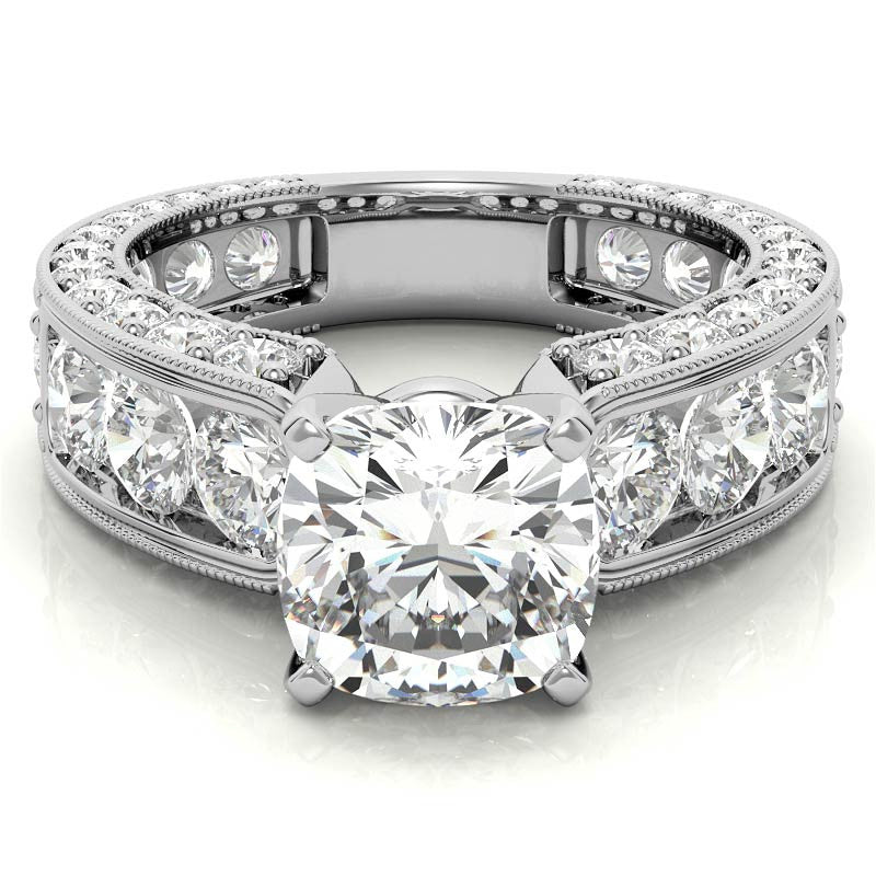 Round Brilliant Moissanite Wide Engagement Ring Setting, 3.4ct