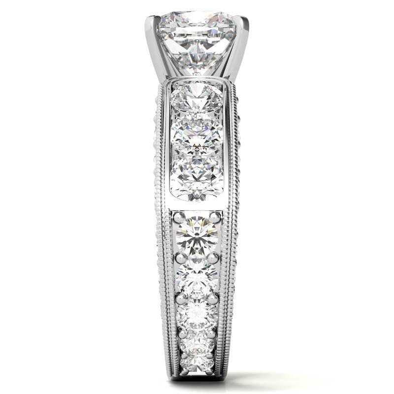 Round Brilliant Moissanite Wide Engagement Ring Setting, 3.4ct