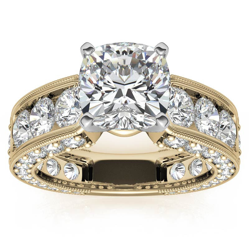 Round Brilliant Moissanite Wide Engagement Ring Setting, 3.4ct