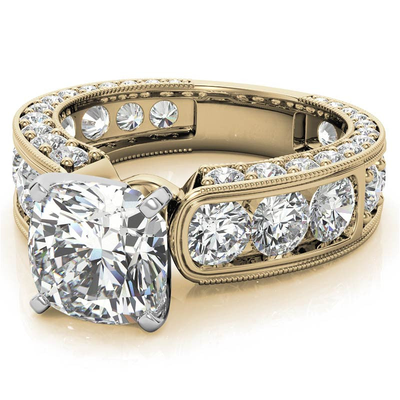 Round Brilliant Moissanite Wide Engagement Ring Setting, 3.4ct